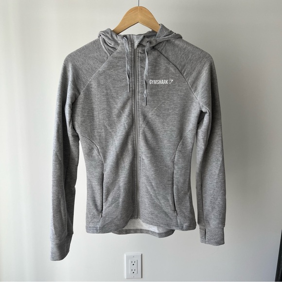 Grey slim fit gym shark zip up sweater. - Picture 1 of 1